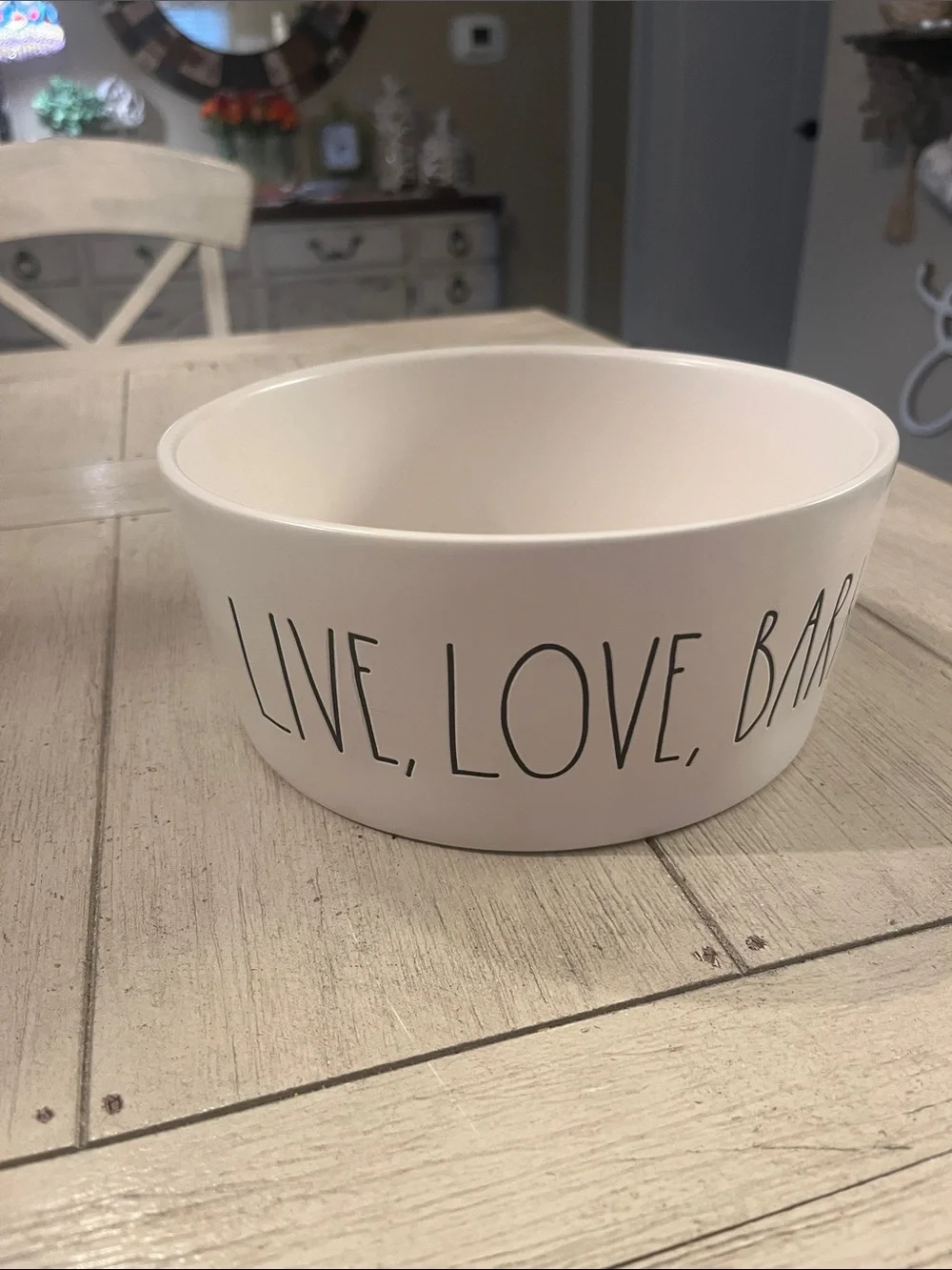 Rae Dunn White Ceramic Dog Bowl with Black Script